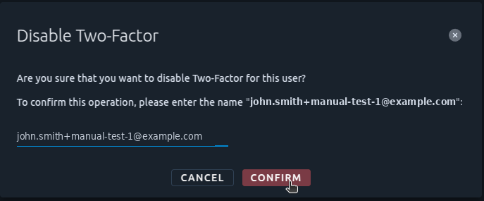 Disable two-factor confirmation Disable two-factor confirmation