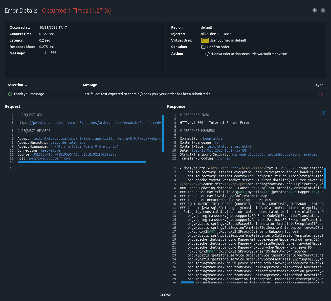 Error Detailed information