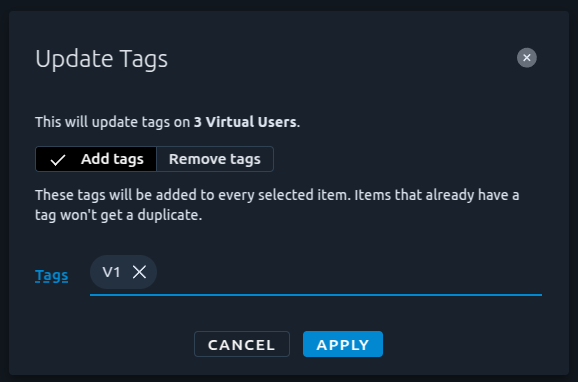 Update tags dialog