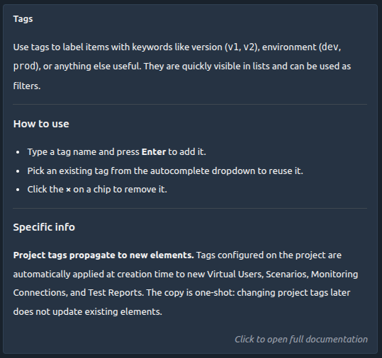 Tags tooltip